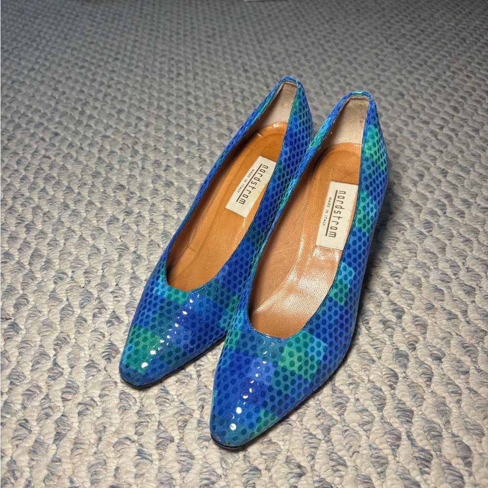 Vintage Nordstrom blue checkered heels